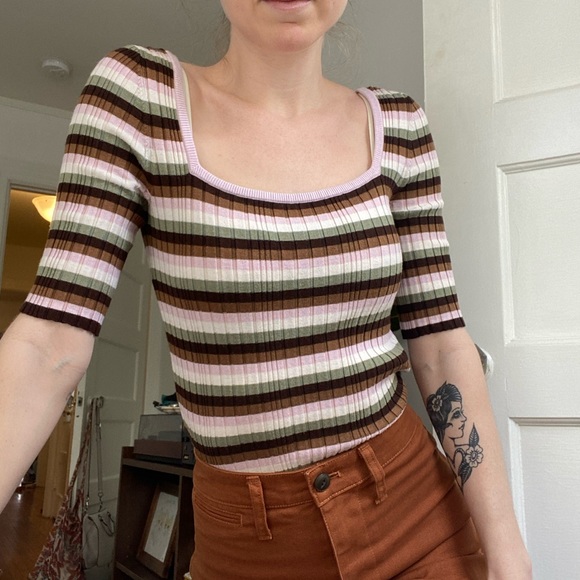 & Other Stories Tops - & Other Stories Striped Square Neck Ribbed Top